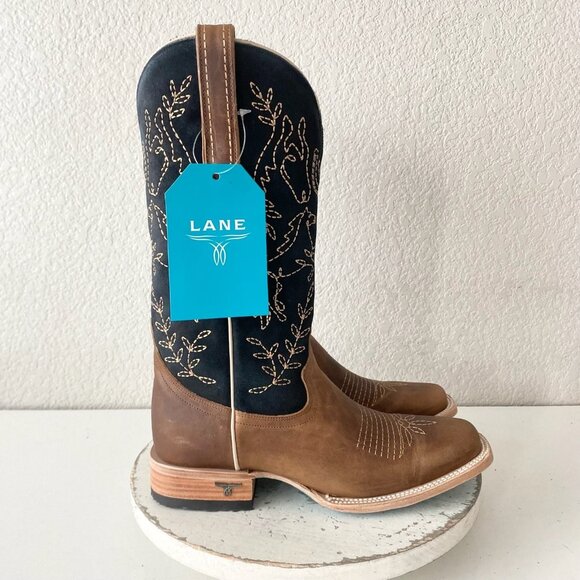 Lane BRIDLEOOD Womens Square Toe Cowboy Boots 9 Brown Western Cowgirl Mid Calf - Picture 2 of 11